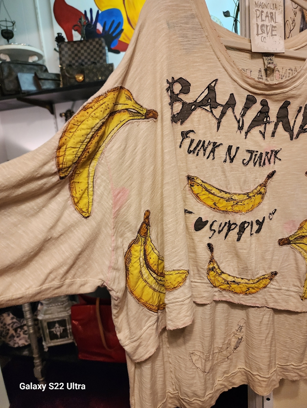 Magnolia Pearl Exclusive Piece. Banana Print Oversized Top - Yellow on Cream - Picture 3 of 4